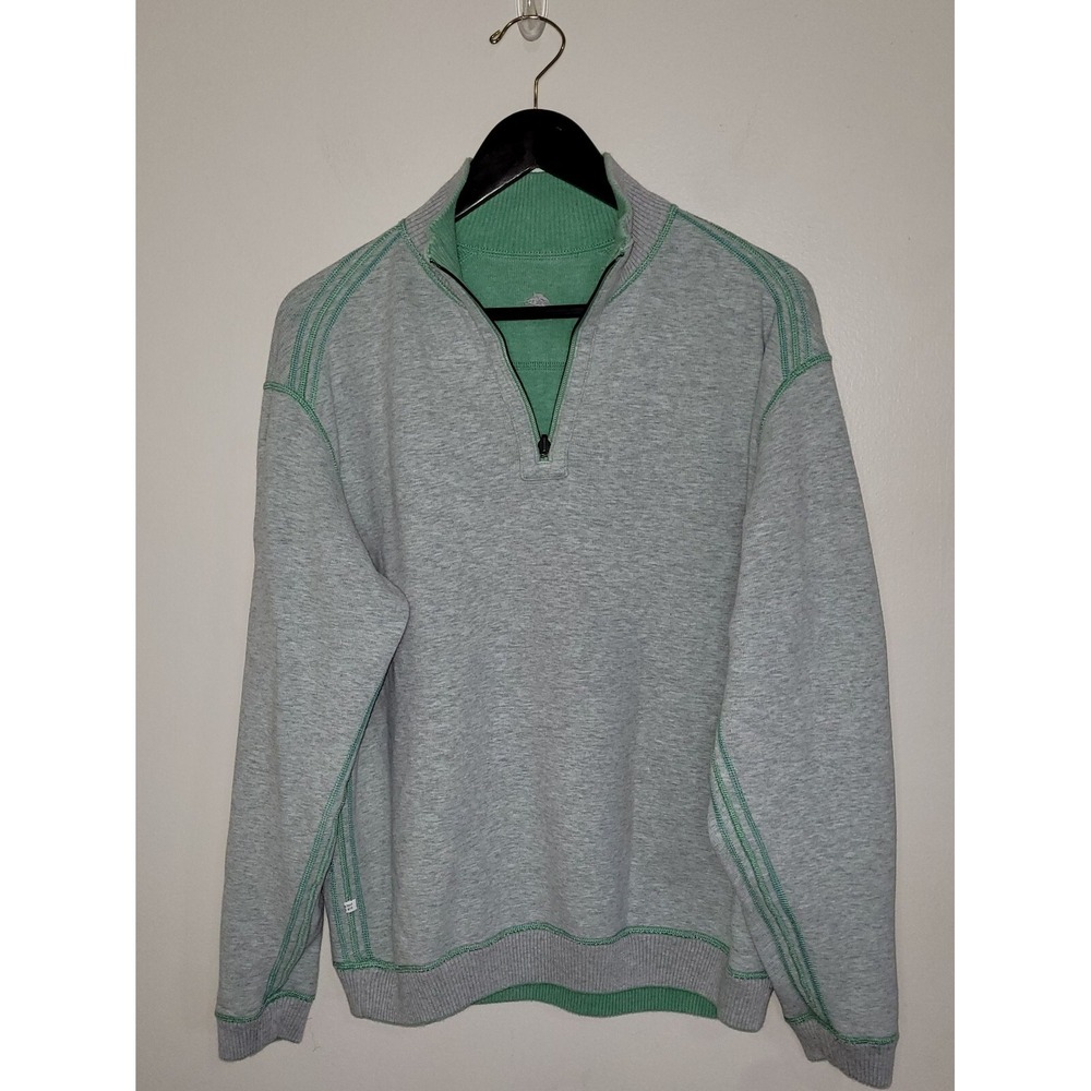 Tommy Bahama Mens 1/4 Zip Reversible Sweater Gray 100% Cotton Preppy Medium